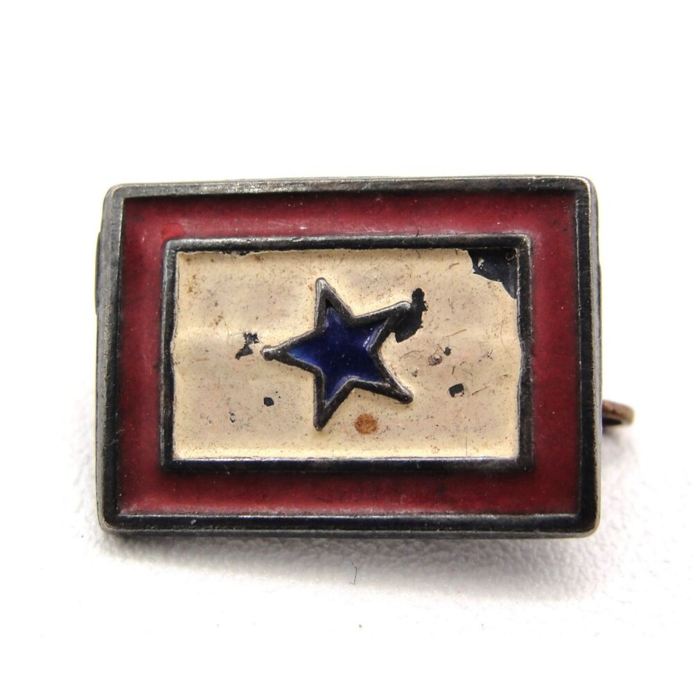 VINTAGE WWI WWII STERLING SILVER Blue Star Son In Service Flag Lapel Pin Badge